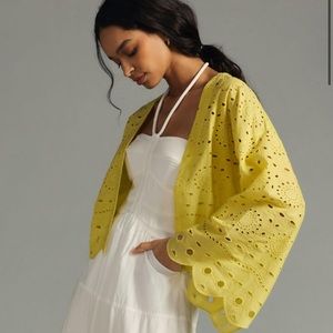 Anthropologie Maeve cropped eyelet kimono, yellow, OS fits all, NWOT